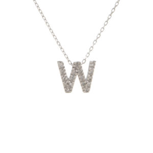 White Gold Initial Single Micro Pave Diamond Necklace (Diamond Intiial Necklace (14kw))