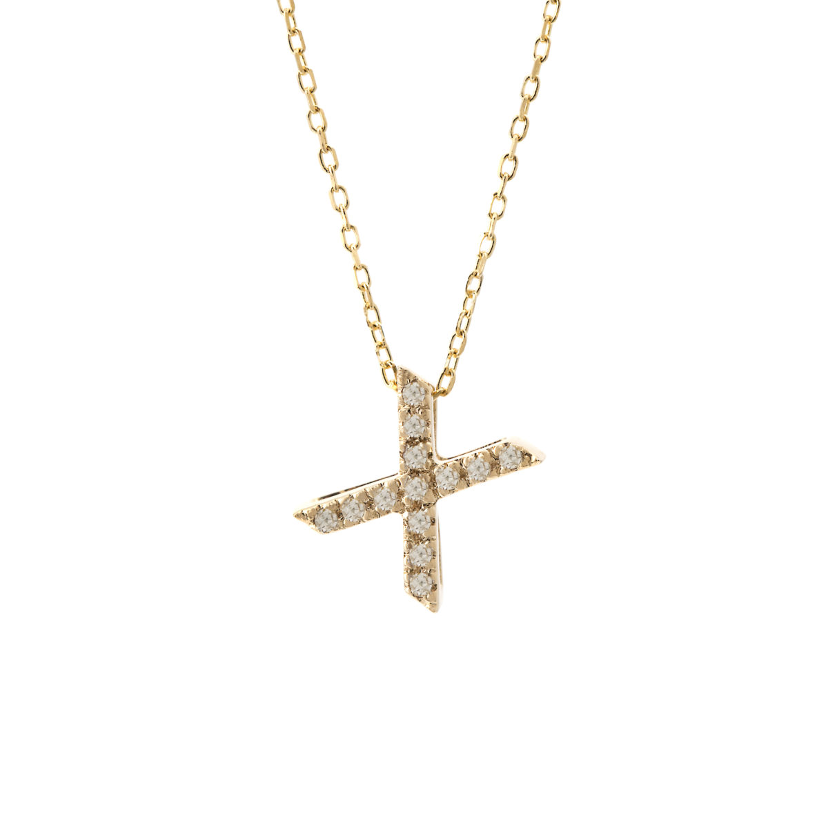 Yellow Gold Initial Single Micro Pave Diamond Necklace (Diamond Intiial Necklace (14ky))