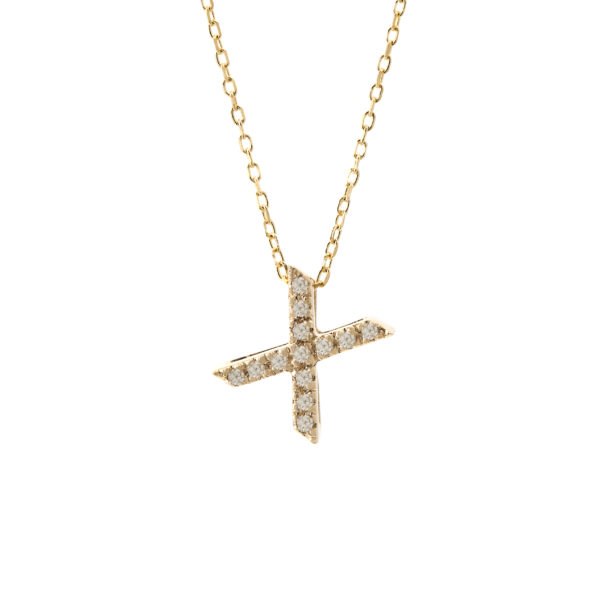 Yellow Gold Initial Single Micro Pave Diamond Necklace (Diamond Intiial Necklace (14ky))