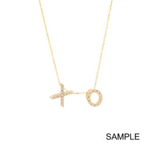 Yellow Gold Initial Single Micro Pave Diamond Necklace (Diamond Necklace With 2 Charms ( ))