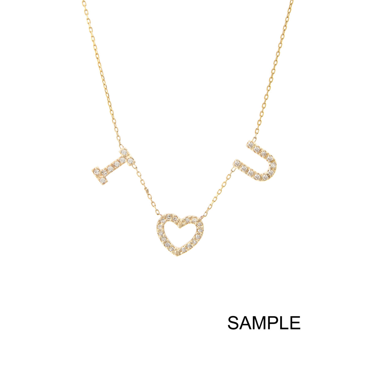 Yellow Gold Initial Single Micro Pave Diamond Necklace (Diamond Necklace With 3 Charms ( ))