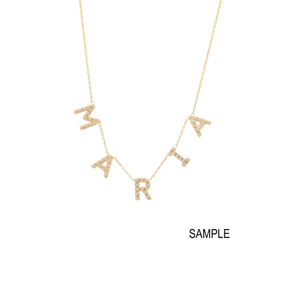 Yellow Gold Initial Single Micro Pave Diamond Necklace (Diamond Necklace With 5 Charms ( ))