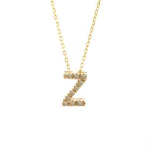 Yellow Gold Initial Single Micro Pave Diamond Necklace (Diamond Intiial Necklace (14ky))