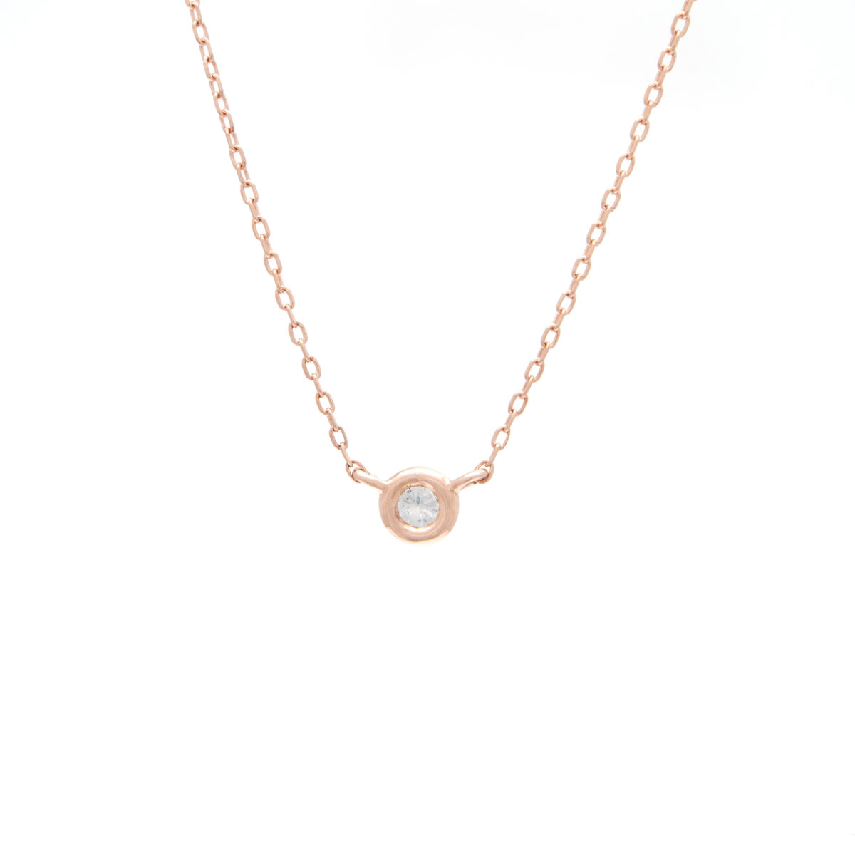 Rose Gold Fashion Round Bezel Diamond Necklace (14k Rg Diamond Bezel Necklace)