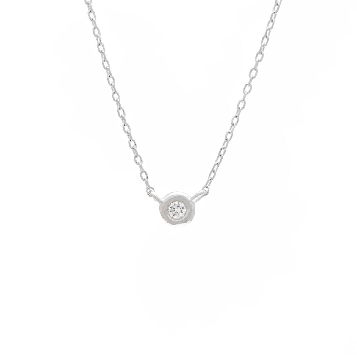 White Gold Fashion Round Bezel Diamond Necklace (Diamond Bezel Set Necklace (14kwg) (16+2"))