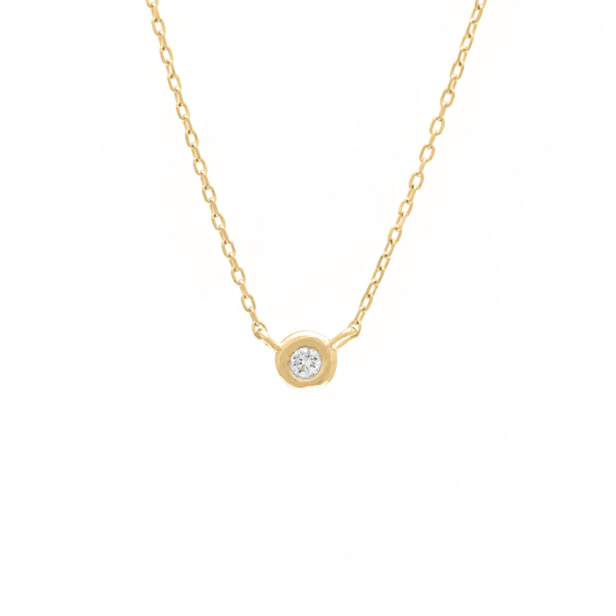 Yellow Gold Fashion Round Bezel Diamond Necklace (Diamond Bezel Set Necklace (14k) (16+2"))