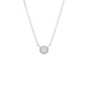 White Gold Fashion Round Bezel Diamond Necklace (Diamond Bezel Set Necklace (14kwg) (16+2"))