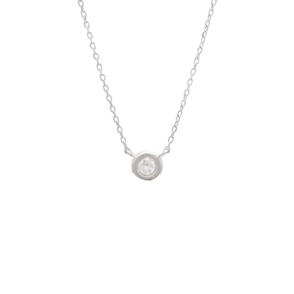 White Gold Fashion Round Bezel Diamond Necklace (Diamond Bezel Set Necklace (14kwg) (16+2"))