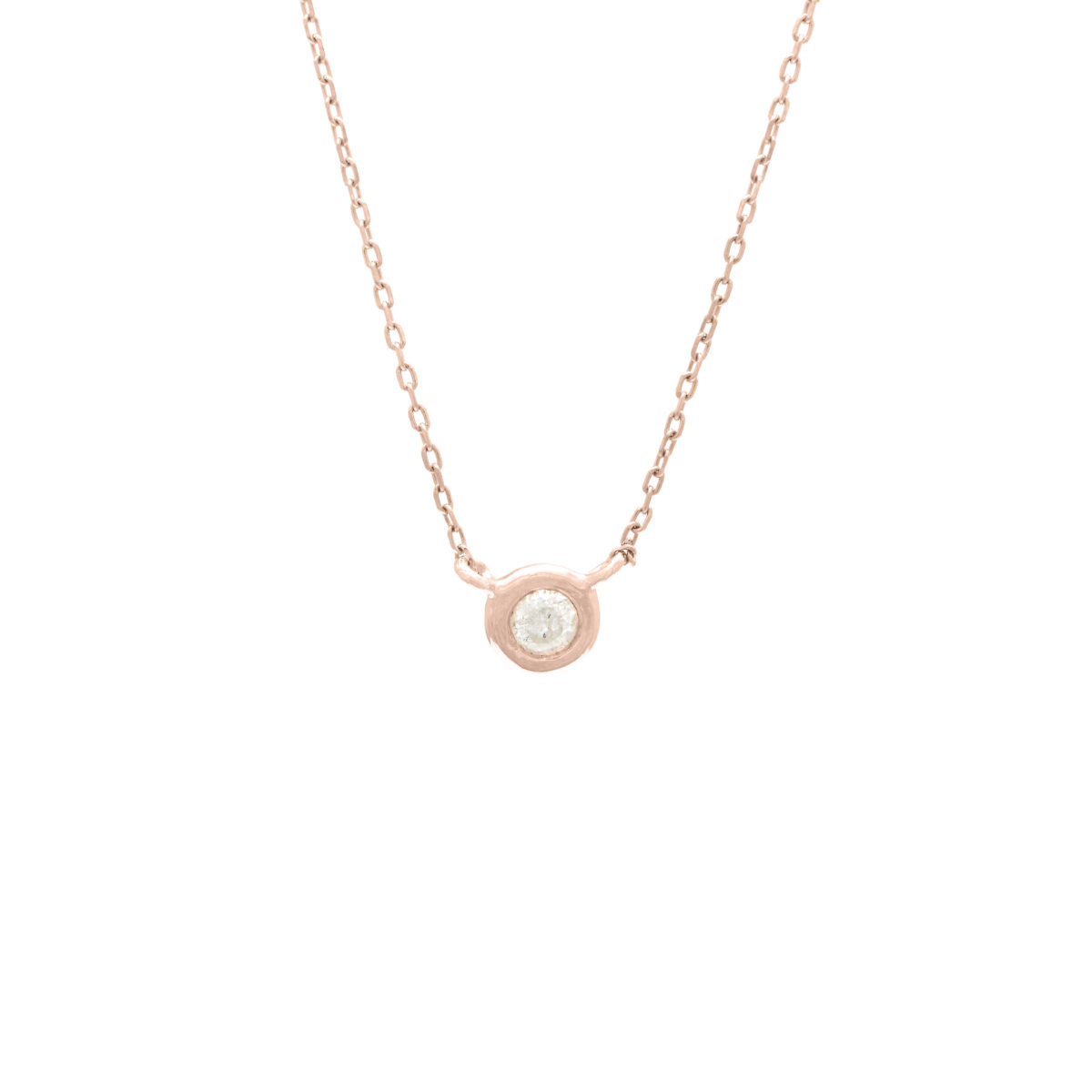 Rose Gold Fashion Round Bezel Diamond Necklace (14k Rg Diamond Bezel Necklace)