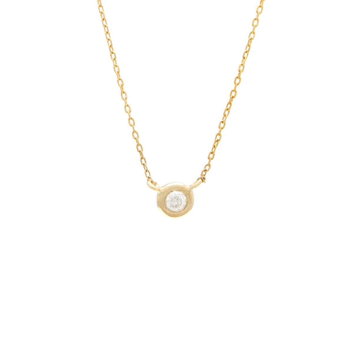 Yellow Gold Fashion Round Bezel Diamond Necklace (Diamond Bezel Set Necklace (14kyg) (16+2"))