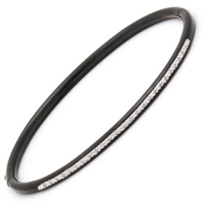 Stainless Steel Stackable Single Pave Diamond Bangle (Silver Diamond On Steel Bangle Black Color)