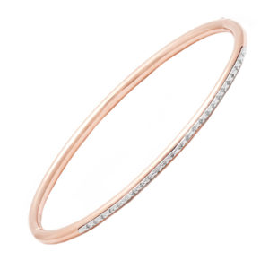 Stainless Steel Stackable Single Pave Diamond Bangle (Silver Diamond On Steel Bangle Rose Color)