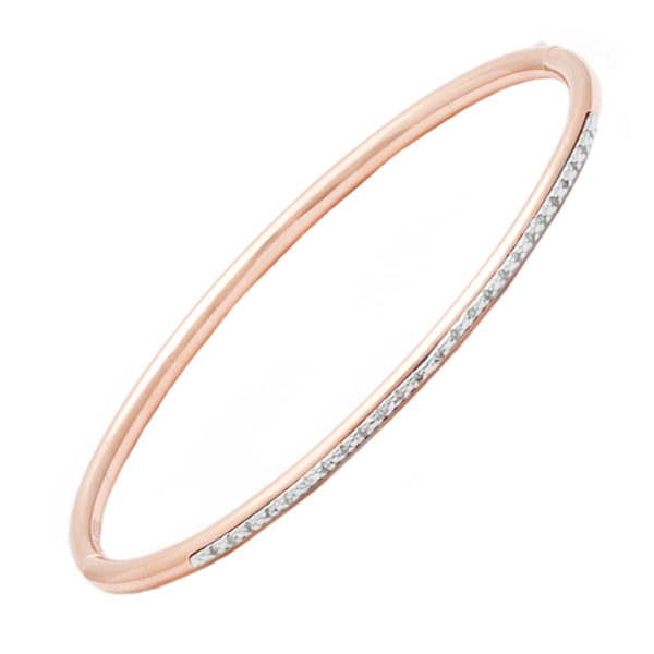 Stainless Steel Stackable Single Pave Diamond Bangle (Silver Diamond On Steel Bangle Rose Color)