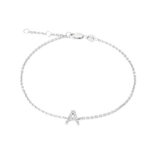 Sterling Silver Letters Single Micro Pave Diamond Bracelet (Silver Diamond "a" Initial Bracelet 7+1")