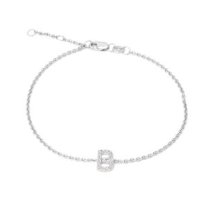 Sterling Silver Letters Single Micro Pave Diamond Bracelet (Silver Diamond "b" Initial Bracelet 7+1")