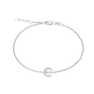 Sterling Silver Letters Single Micro Pave Diamond Bracelet (Silver Diamond "c" Initial Bracelet 7+1")