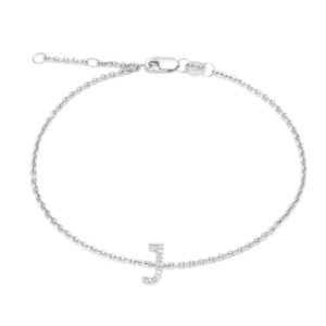 Sterling Silver Letters Single Micro Pave Diamond Bracelet (Silver Diamond "j" Initial Bracelet 7+1")