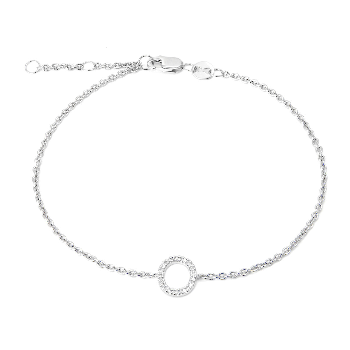 Sterling Silver Letters Single Micro Pave Diamond Bracelet (Silver Diamond "o" Initial Bracelet 7+1")