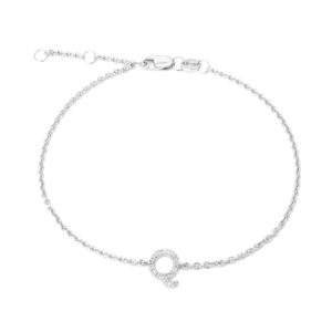 Sterling Silver Letters Single Micro Pave Diamond Bracelet (Silver Diamond "q" Initial Bracelet 7+1")