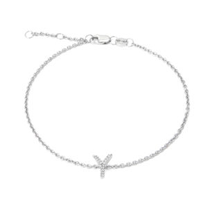 Sterling Silver Letters Single Micro Pave Diamond Bracelet (Silver Diamond "y" Initial Bracelet 7+1")