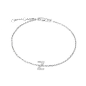 Sterling Silver Letters Single Micro Pave Diamond Bracelet (Silver Diamond "z' Initial Bracelet 7+1")