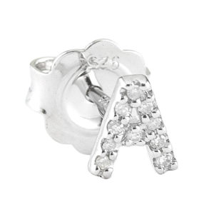 Sterling Silver Initial Round Prong Diamond Earrings (Silver Diamond "a" Earring)