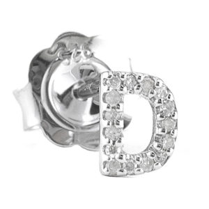 Sterling Silver Initial Round Prong Diamond Earrings (Silver Diamond "d" Earring)