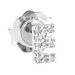 Sterling Silver Initial Round Prong Diamond Earrings (Silver Diamond "e" Earring)