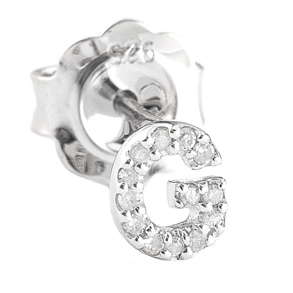 Sterling Silver Initial Round Prong Diamond Earrings (Silver Diamond "g" Earring)