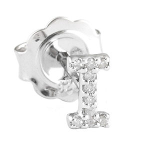 Sterling Silver Initial Round Prong Diamond Earrings (Silver Diamond "i" Earring)