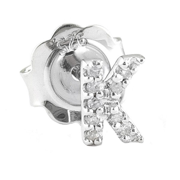 Sterling Silver Initial Round Prong Diamond Earrings (Silver Diamond "k" Earring)