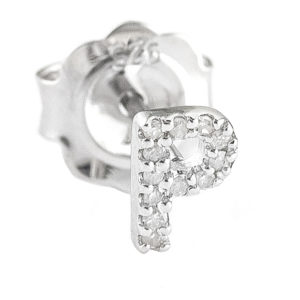 Sterling Silver Initial Round Prong Diamond Earrings (Silver Diamond "p" Earring)