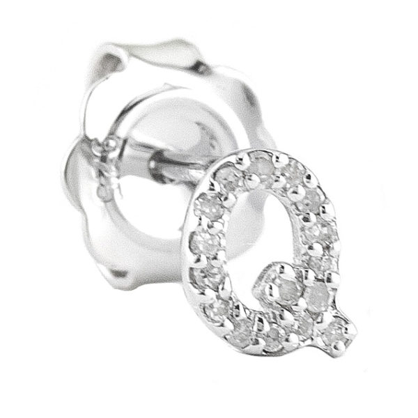 Sterling Silver Initial Round Prong Diamond Earrings (Silver Diamond "q" Earring)