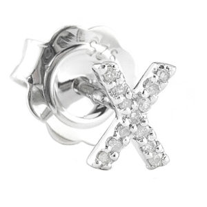 Sterling Silver Initial Round Prong Diamond Earrings (Silver Diamond "x" Earring)