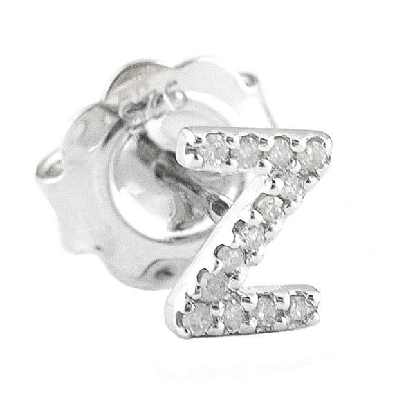 Sterling Silver Initial Round Prong Diamond Earrings (Silver Diamond "z" Earring)