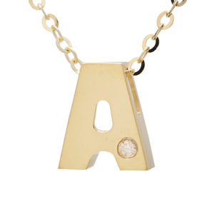 Yellow Gold Initial Round Bezel Diamond Necklace (14k Yg Initial A W/ Diamond And Chain (16+2"))