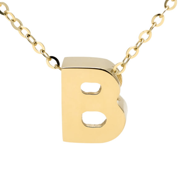 Yellow Gold Initial Gold Necklace (14k Yg Initial B With Chain)