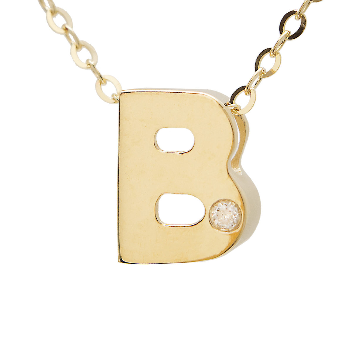 Yellow Gold Initial Round Bezel Diamond Necklace (14k Yg Initial B W/ Diamond And Chain (16+2"))