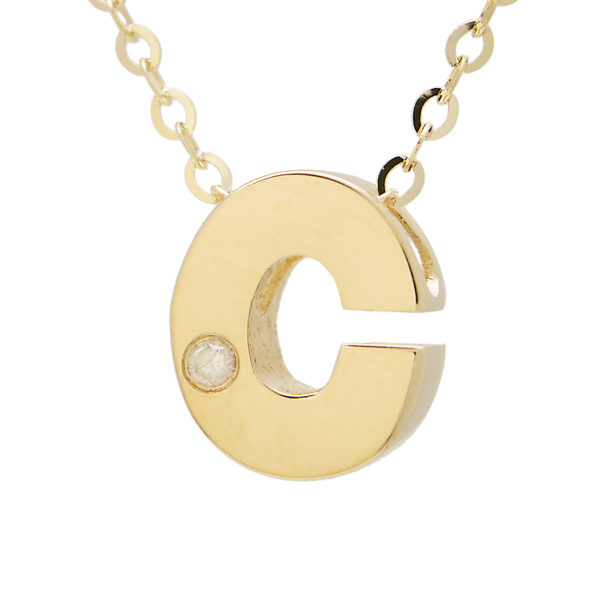 Yellow Gold Initial Bezel Diamond Necklace (14k Yg Initial C W/ Diamond And Chain (16+2"))