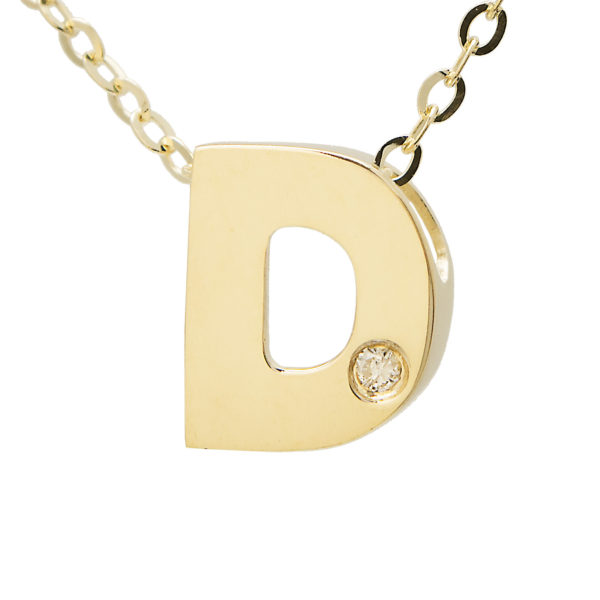 Yellow Gold Initial Round Bezel Diamond Necklace (14k Yg Initial D W/ Diamond And Chain (16+2"))