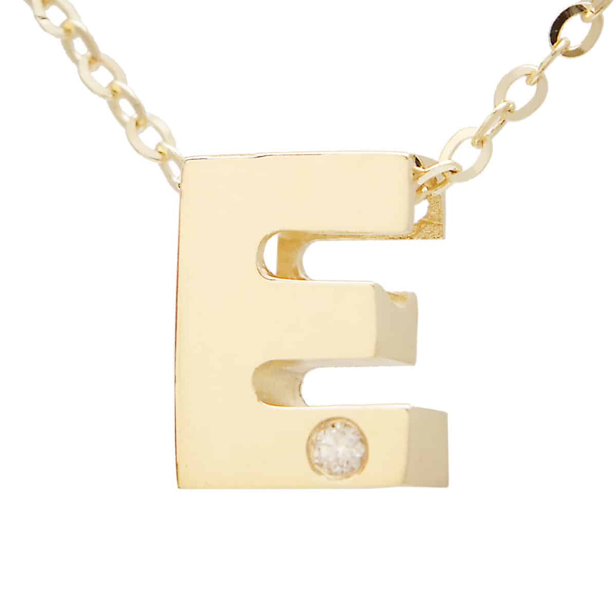 Yellow Gold Initial Round Bezel Diamond Necklace (14k Yg Initial E W/ Diamond And Chain (16+2"))