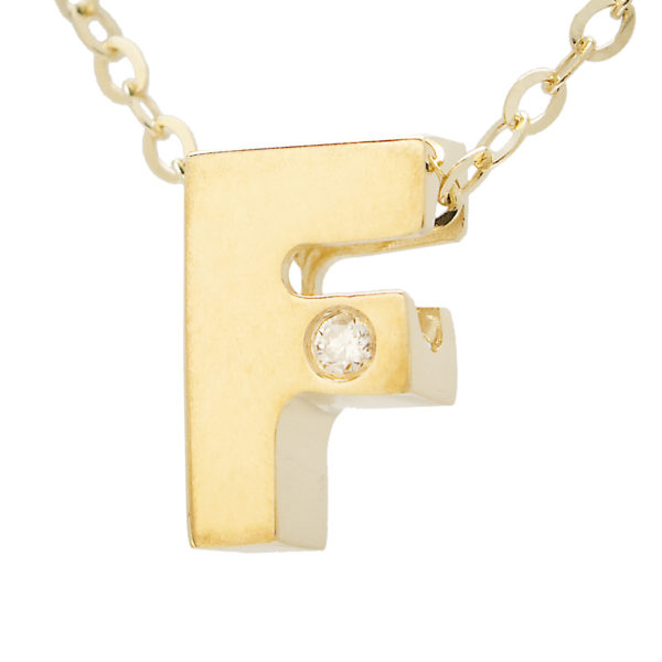 Yellow Gold Initial Round Bezel Diamond Necklace (14k Yg Initial F W/ Diamond And Chain (16+2"))