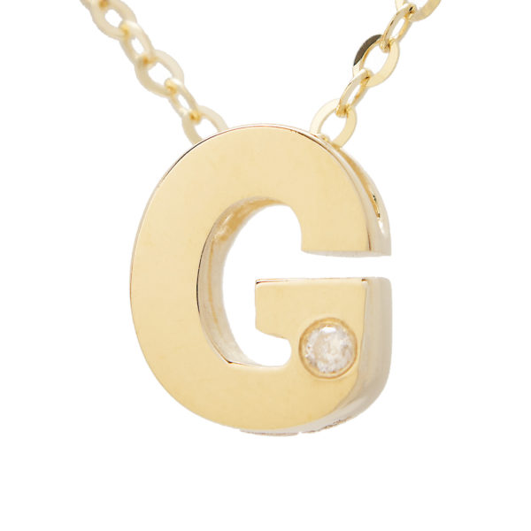 Yellow Gold Initial Round Bezel Diamond Necklace (14k Yg Initial G W/ Diamond And Chain (16+2"))