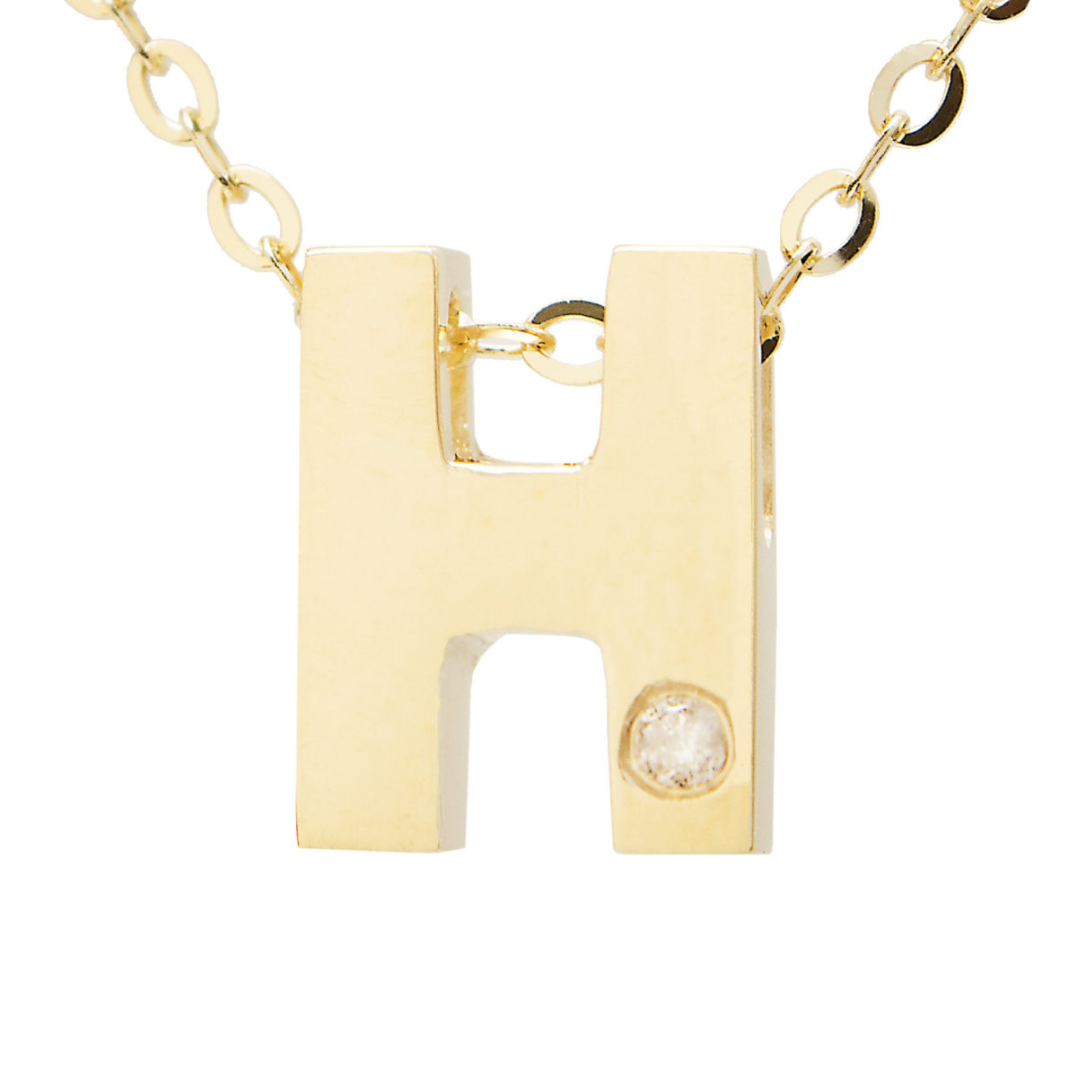 Yellow Gold Initial Round Bezel Diamond Necklace (14k Yg Initial H W/ Diamond And Chain (16+2"))