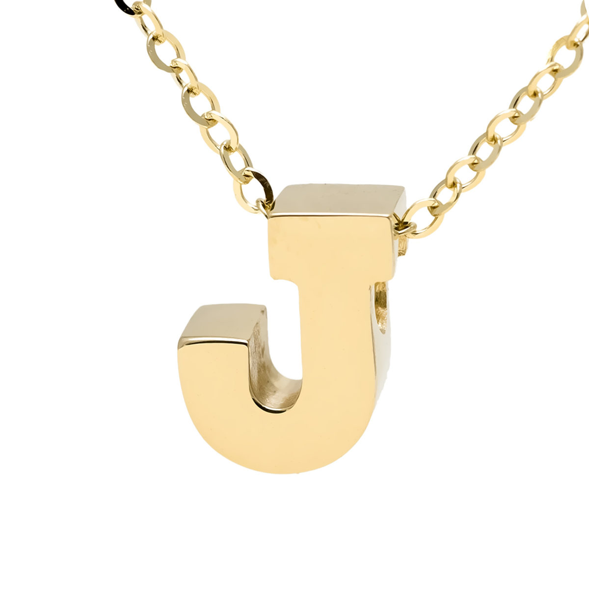 Yellow Gold Initial Gold Necklace (14k Yg Initial J With Chain)