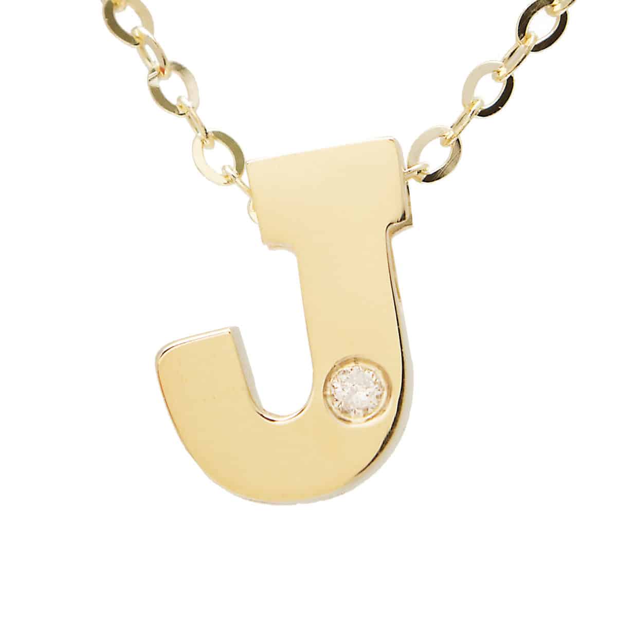 Yellow Gold Initial Round Bezel Diamond Necklace (14k Yg Initial J W/ Diamond And Chain (16+2"))