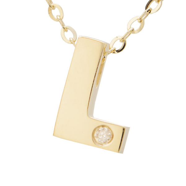 Yellow Gold Initial Round Bezel Diamond Necklace (14k Yg Initial L W/ Diamond And Chain (16+2"))