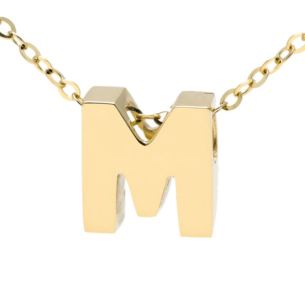 Yellow Gold Initial Gold Necklace (14k Yg Initial M With Chain)