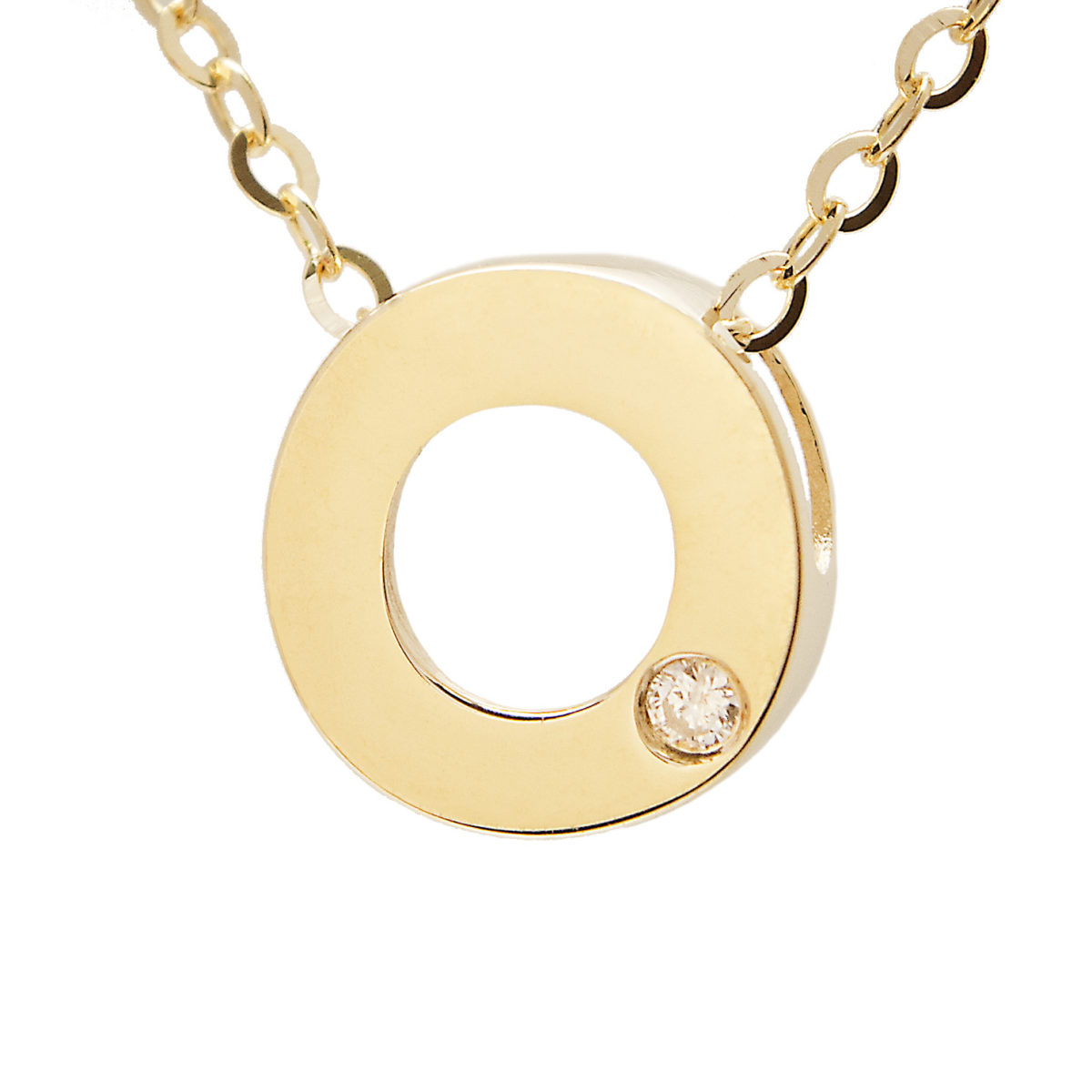 Yellow Gold Initial Round Bezel Diamond Necklace (14k Yg Initial O W/ Diamond And Chain (16+2"))