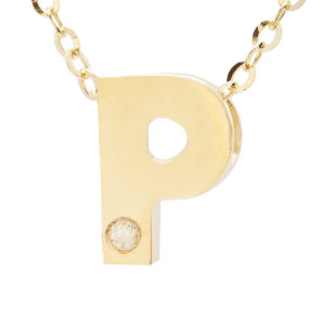 Yellow Gold Initial Round Bezel Diamond Necklace (14k Yg Initial P W/ Diamond And Chain (16+2"))